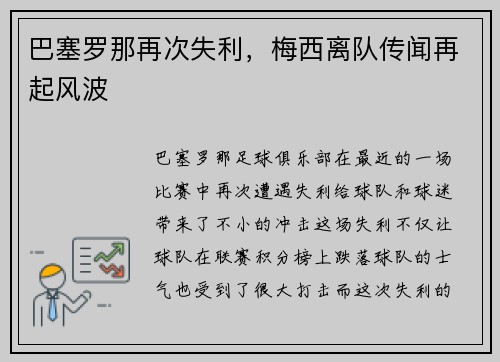 巴塞罗那再次失利，梅西离队传闻再起风波